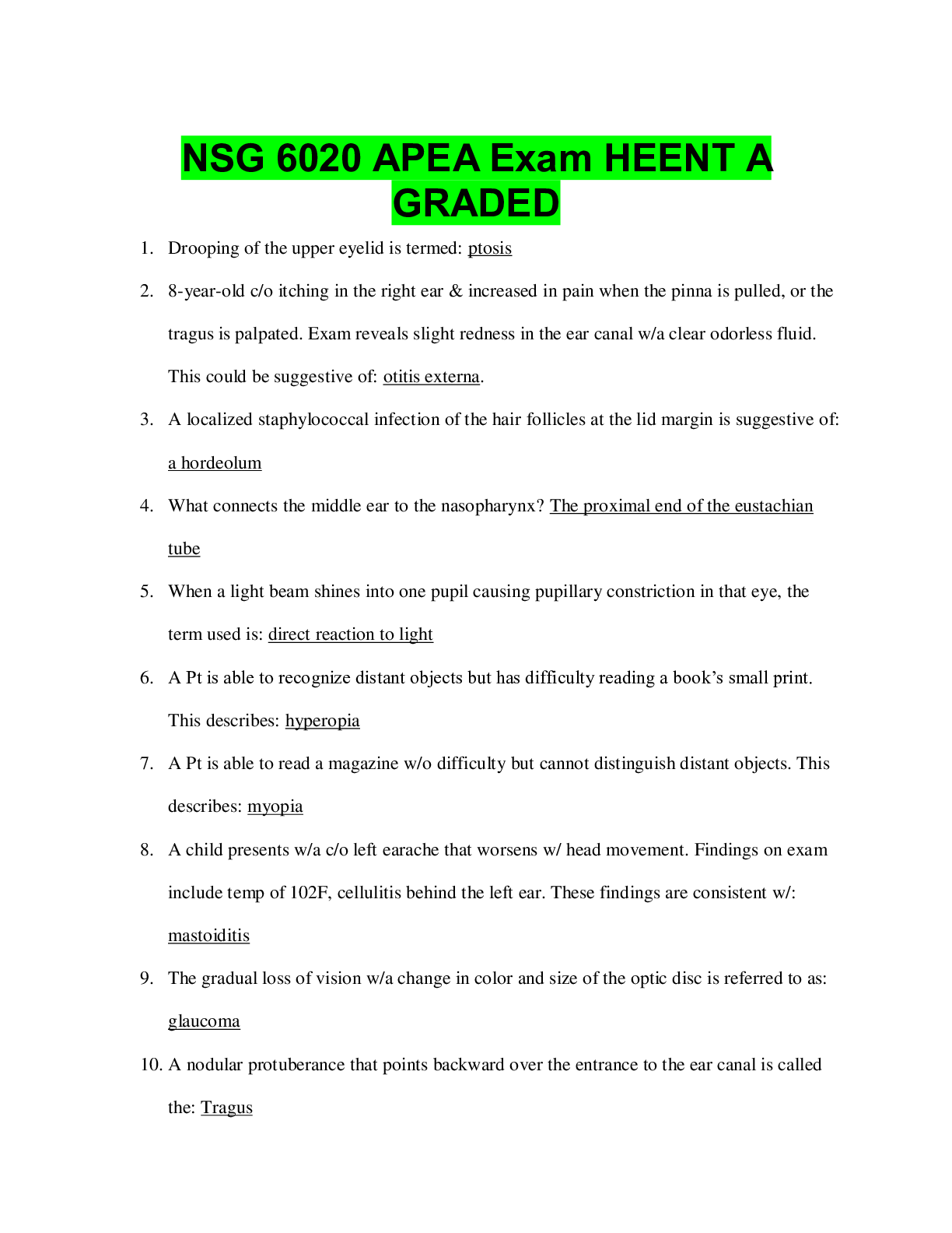 Preview image for NSG 6020 APEA Exam HEENT A GRADED